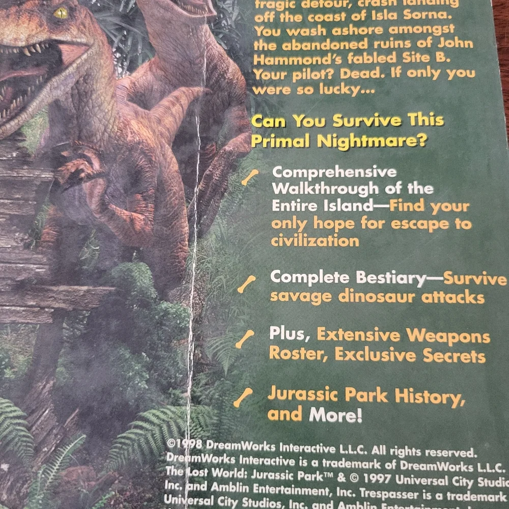 Jurassic Park Trespasser The Lost World Brady Games Guide For PC CDROM Paperback